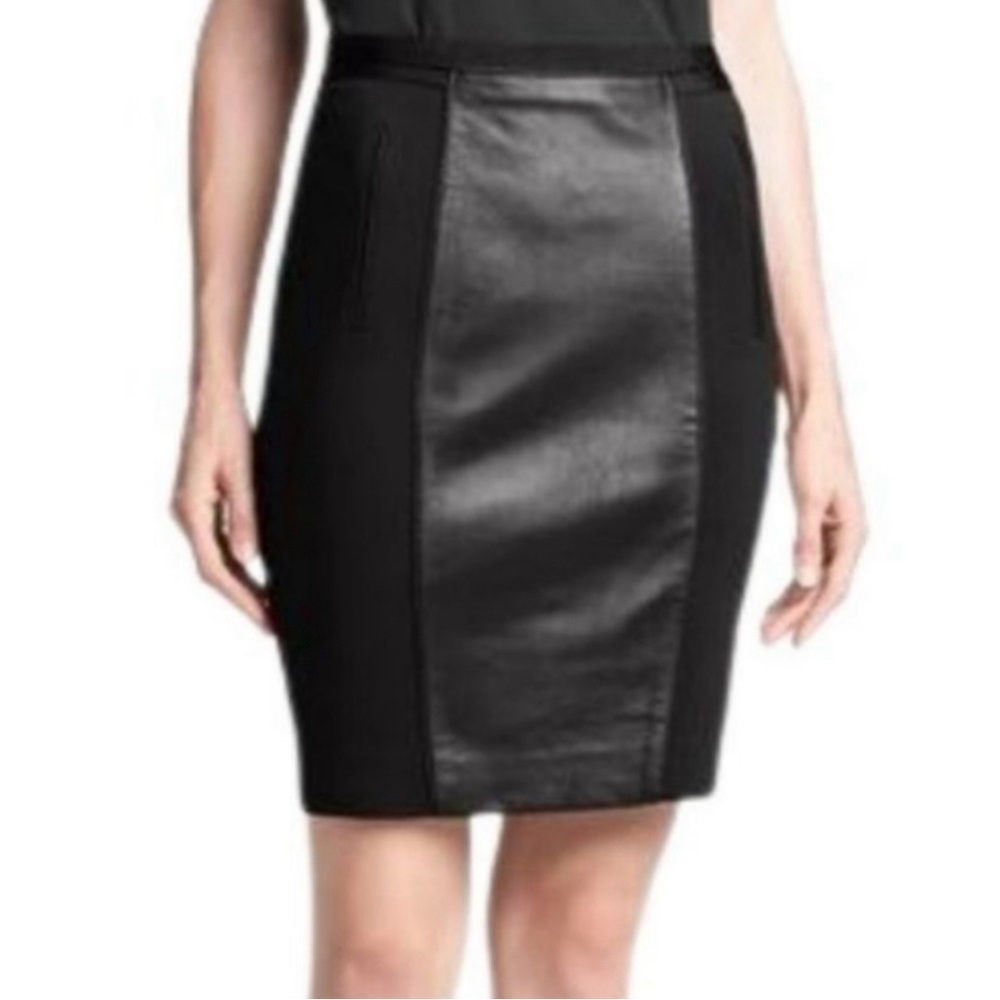 TED BAKER LONDON Black Faux Leather Panel Pencil Skirt Size 6 US